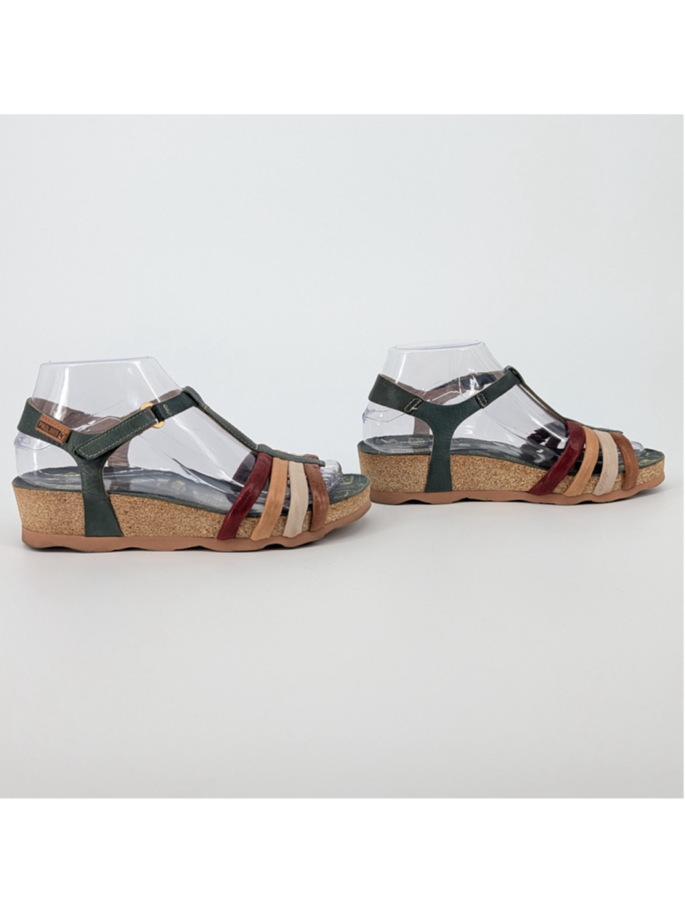 Pikolinos Leather T Strap Wedge Sandals 7.5 Multicolor Green Boho Spain - Picture 3 of 12